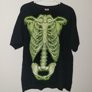 Vintage Y2K Halloween Skeleton Glow In The Dark T-Shirt Size XL Black Anatomy